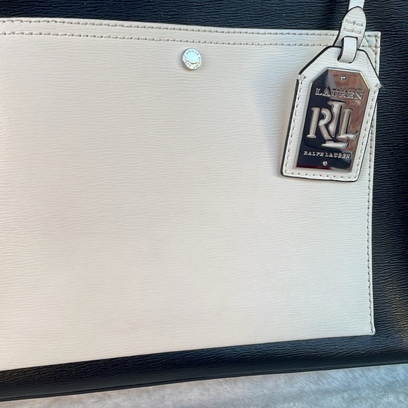 Slightly used, auth  RALPH LAUREN color blocking 100% Cow Leather Tote Bag - Picture 3 of 14